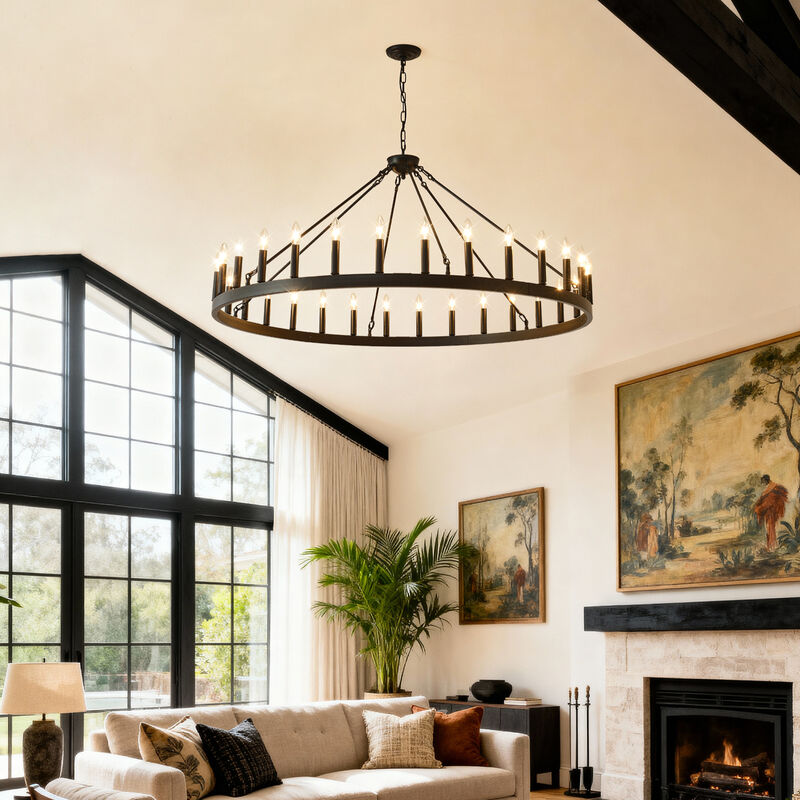 ELEMENT ACE Vintage Industrial Farmhouse Wagon Wheel Chandelier Adjustable Height Hanging Light Fixture for Dining Room Kitchen Island Living Room Bar image number 4