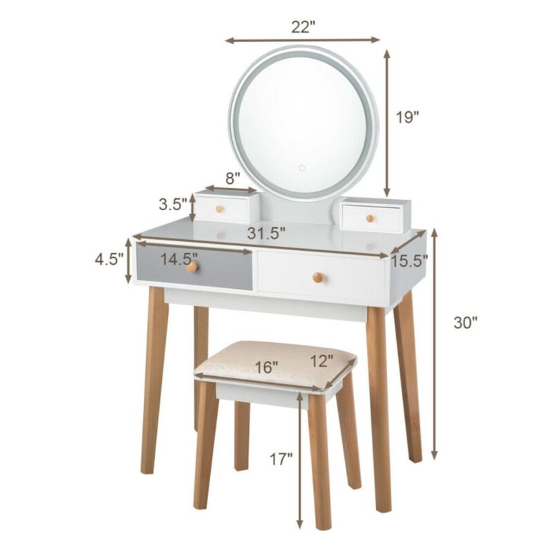 Hivvago Makeup Dressing Table with 4 Drawers and Lighted Mirror