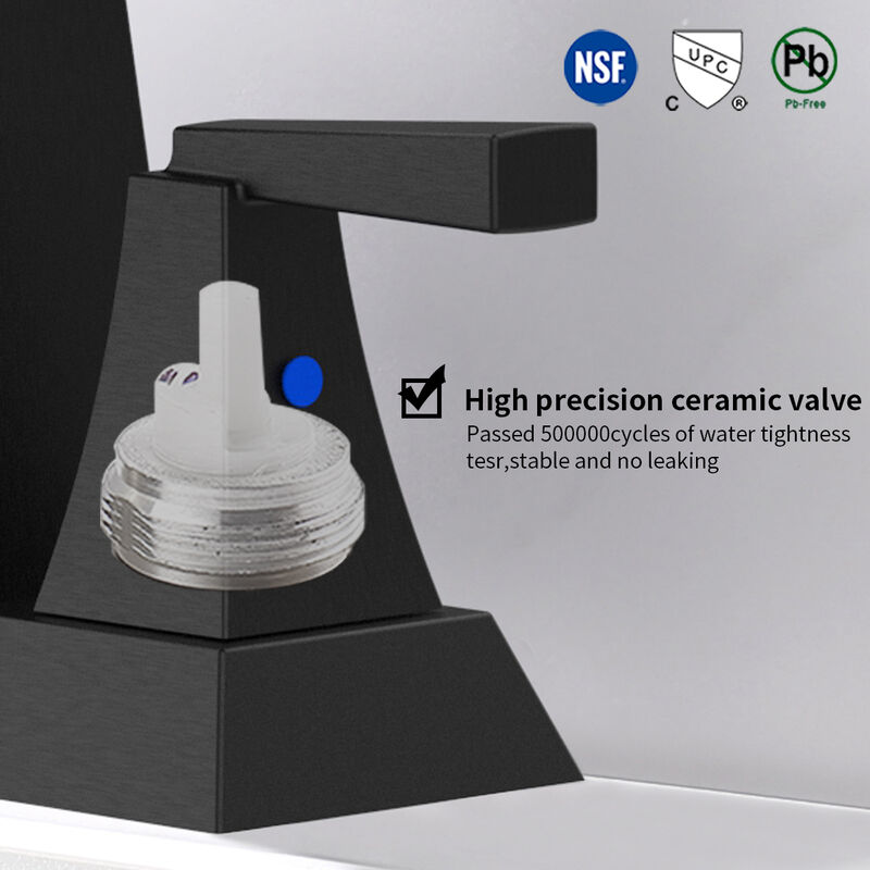 Centerset Bathroom Faucet, Matte Black 2-Handle Sink Faucet with Pop-Up Drain & Hoses