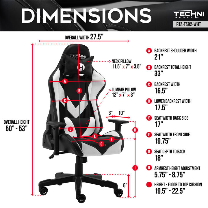 TS-92 Office-PC Gaming Chair, White