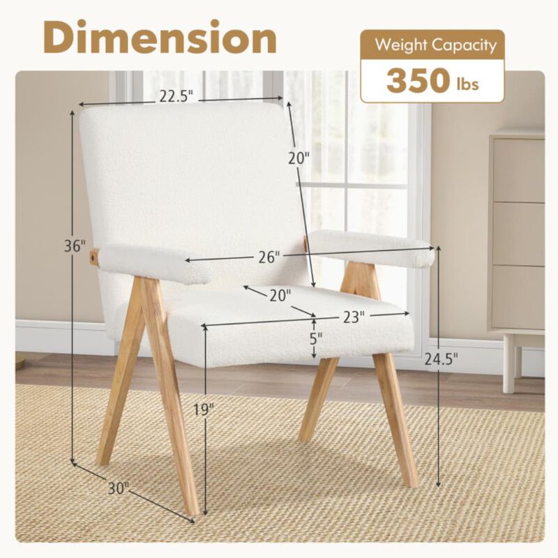 Hivvago Mid Century Modern Accent Chair with Rubber Wood Frame and Padded Armrests