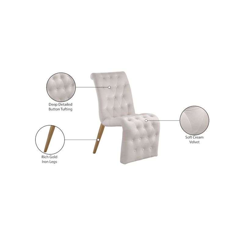 Meridian Furniture Curve Cream Velvet Dining Chair, Set of 2