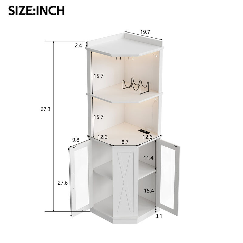 Merax Corner Bar Cabinet with Power Outlet - Farmhouse Style Multifunctional Storage image number 6