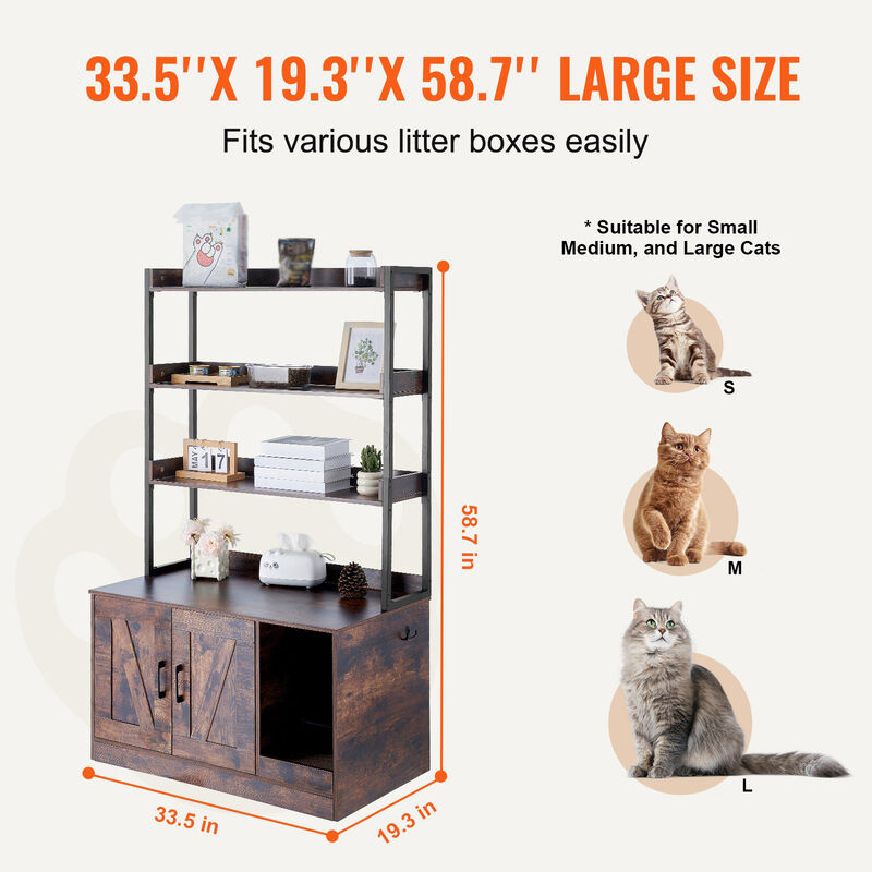 Cat Litter Box Enclosure &ndash; Wooden Hidden Litter Cabinet with Storage Shelves, Pet Furniture for Home and Apartment Use image number 3