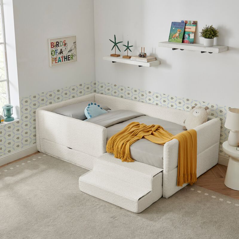 Josmok Multi-Functional Boucle Upholstered Toddler Bed image number 2