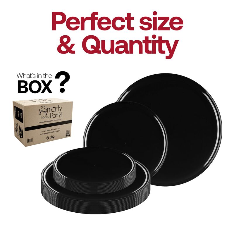 Black Flat Round Plastic Dinnerware Value Set (40 Sets) image number 4