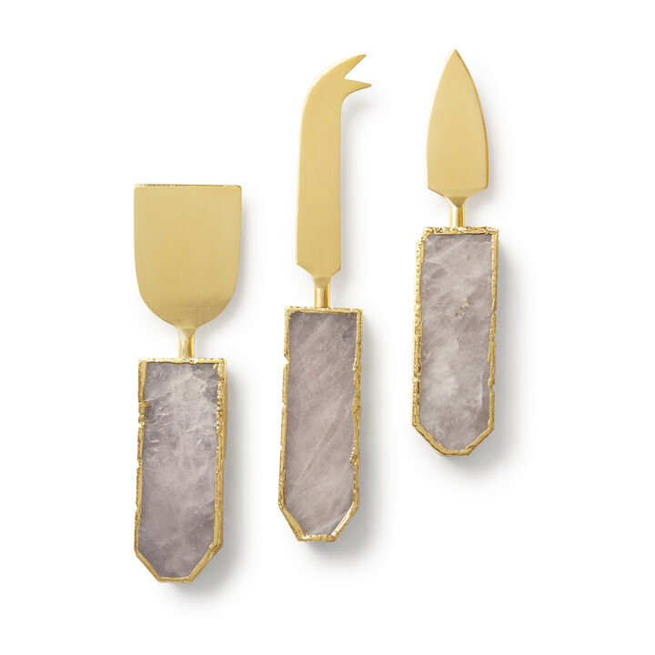 Brittany Rose Quartz Cheese Knives, Set of 3