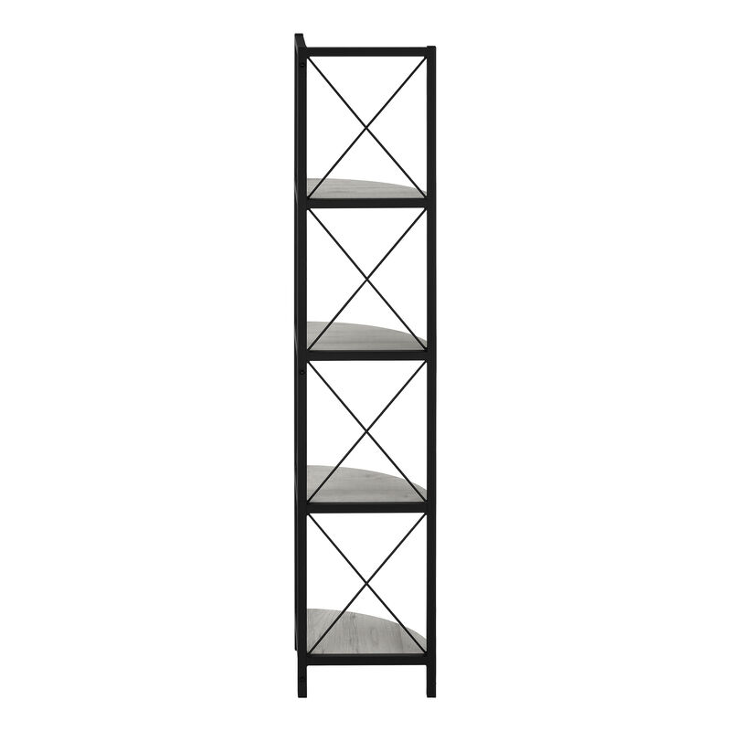 Monarch Specialties I 3647 Bookshelf, Bookcase, Etagere, Corner, 4 Tier, 60"H, Office, Bedroom, Metal, Laminate, Grey, Black, Contemporary, Modern