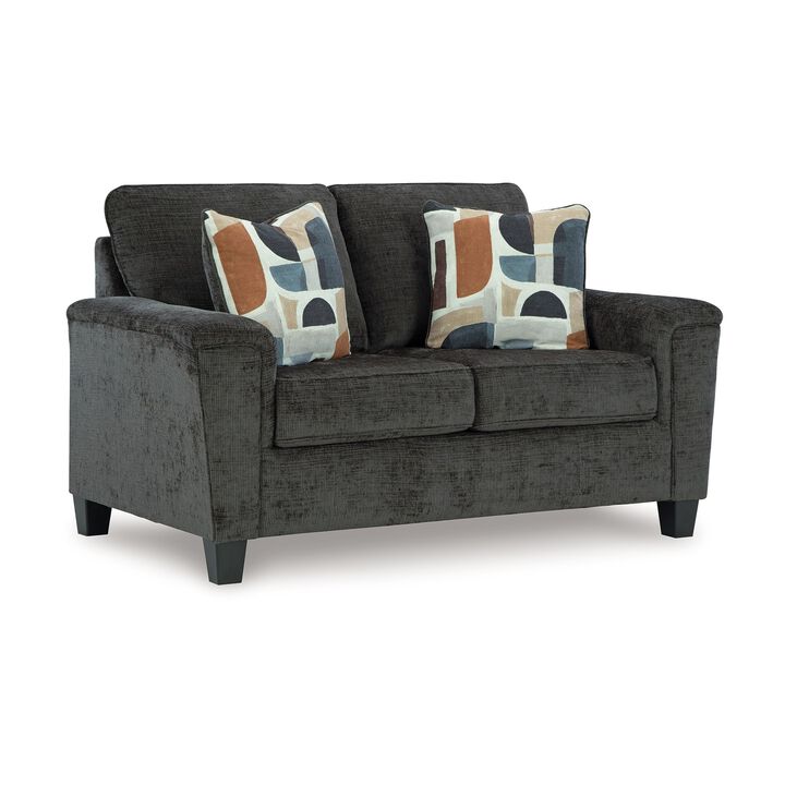 Erin Loveseat, 2 Accent Throw Pillows, 61 Inch Dark Gray Polyester - Benzara
