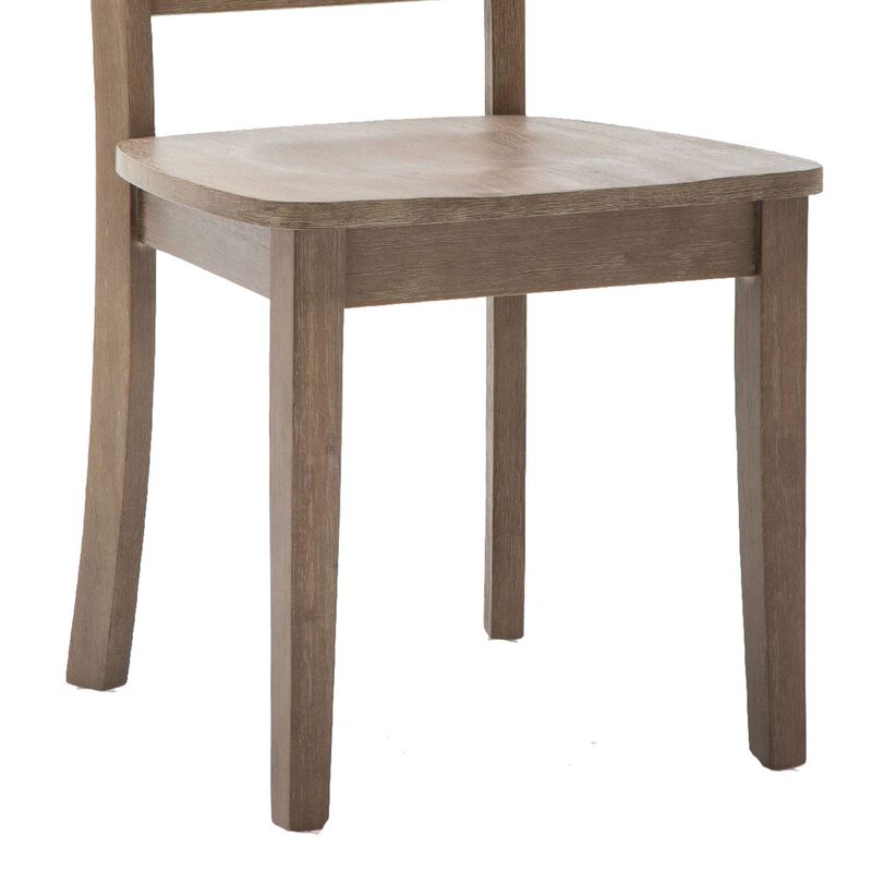 Moe 18 Inch Wood Dining Chair, Ladder Back, Set of 2, Brushed Brown-Benzara