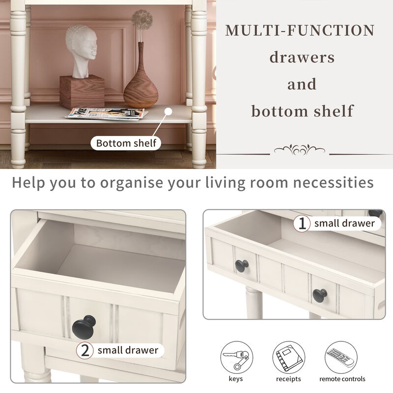 Narrow Console Table, Slim Sofa Table with 3 Storage Drawers and Bottom Shelf
