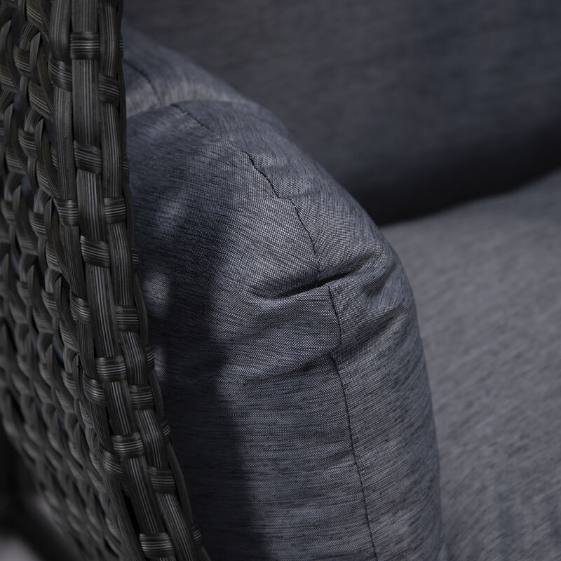 LeisureMod Mendoza Charcoal Modern Wicker Hanging 2 person Egg Swing Chair Removable Cushion image number 4