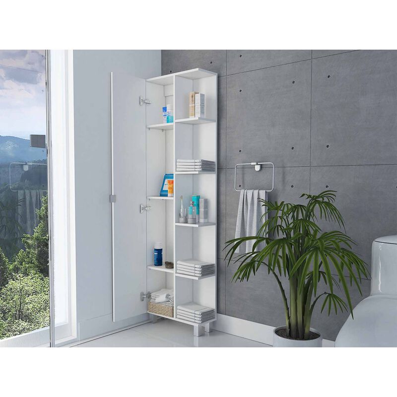 Portland 5-Shelf Linen Cabinet with Mirror White