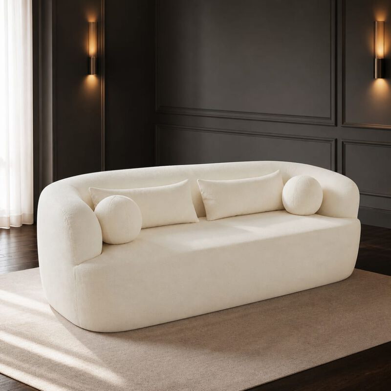 86" Curved Cloud Couch Chenille Upholstered 3-Seater Boneless Sofa image number 3