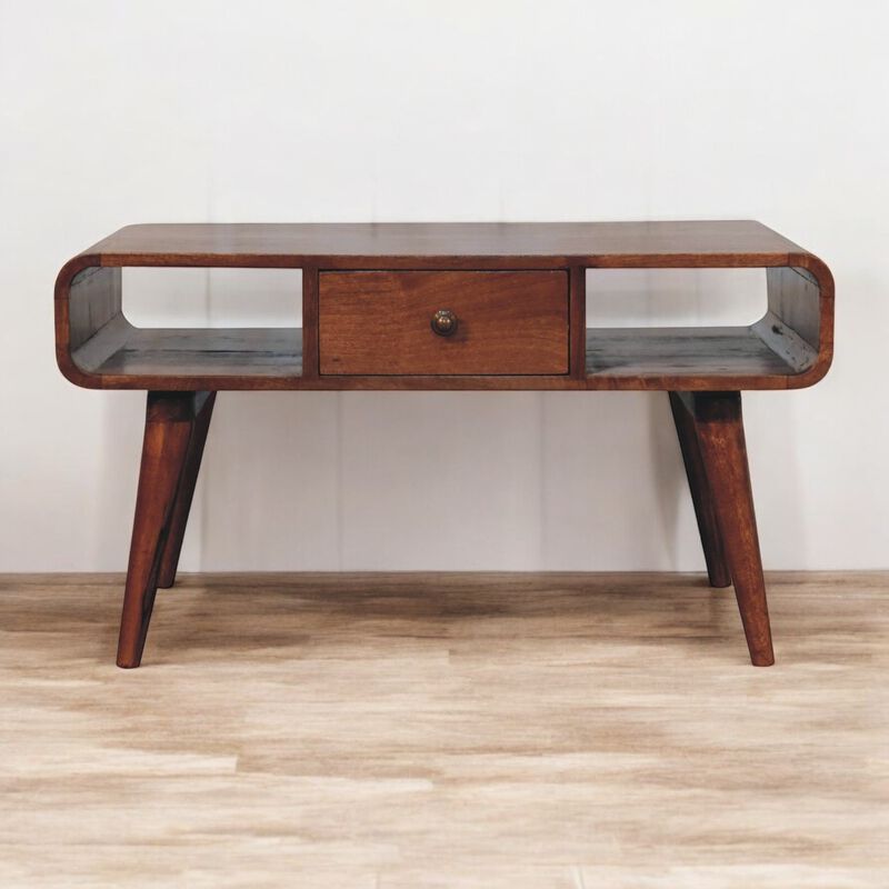 Artisan Furniture Solid Wood Curved Honey Caramel Coffee Table