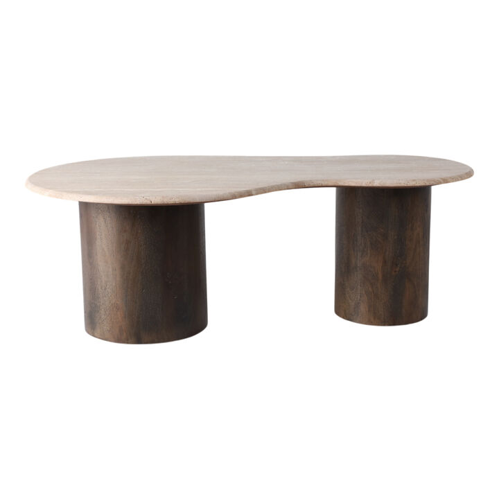 48x16 Curvy Travertine Top Coffee Table, Bwn 2bxs