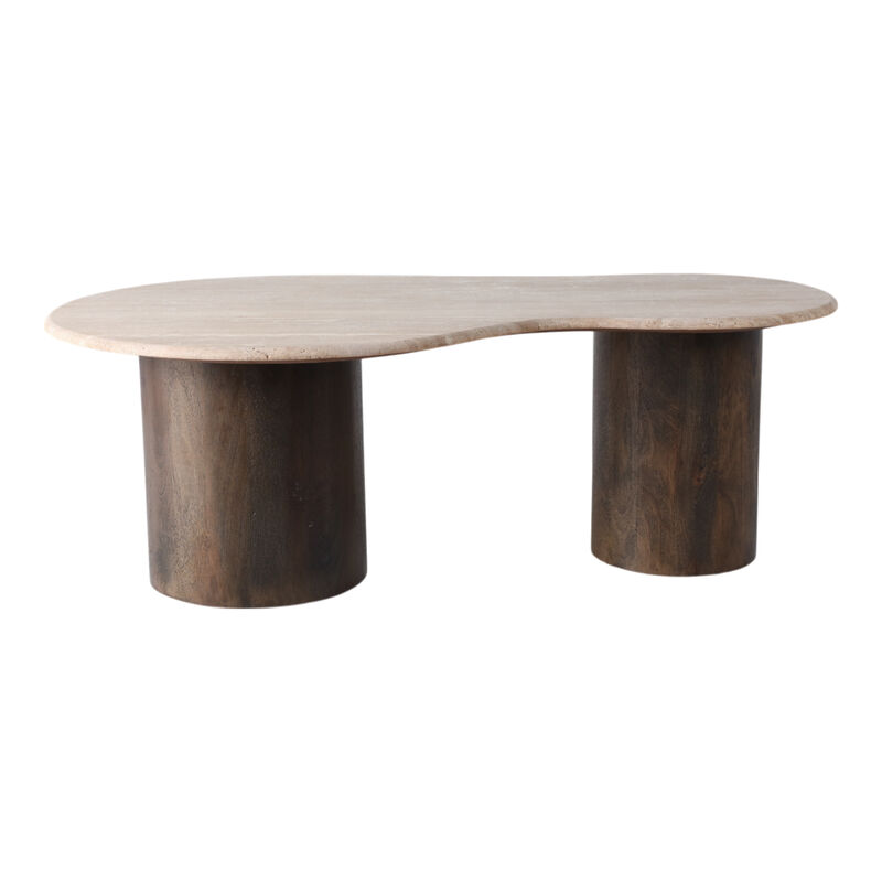 48x16 Curvy Travertine Top Coffee Table, Bwn 2bxs image number 0
