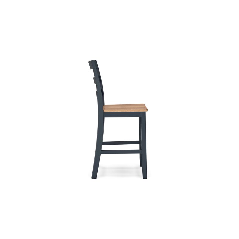 Gasy Counter Height Chair Set of 2, Dark Blue Solid Wood, Brown Seat - Benzara