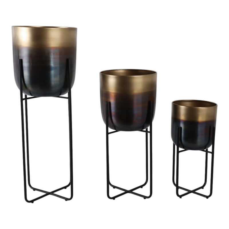 S/3 15/20/27" Ombre Metal Planter On Stand, Gold/b image number 2