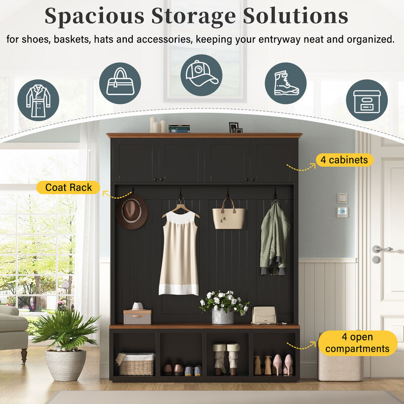 Merax 4-in-1 Entryway Storage Unit with Comfortable Bench Seating, Closed Cabinets image number 4