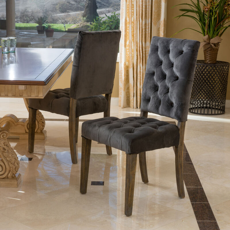 Streamdale Elegant Button-Tufted Upholstered Dining Chairs with Weathered Legs