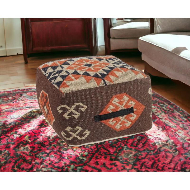 Hivvago 18 Inch Brown Tribal Pouf Ottoman