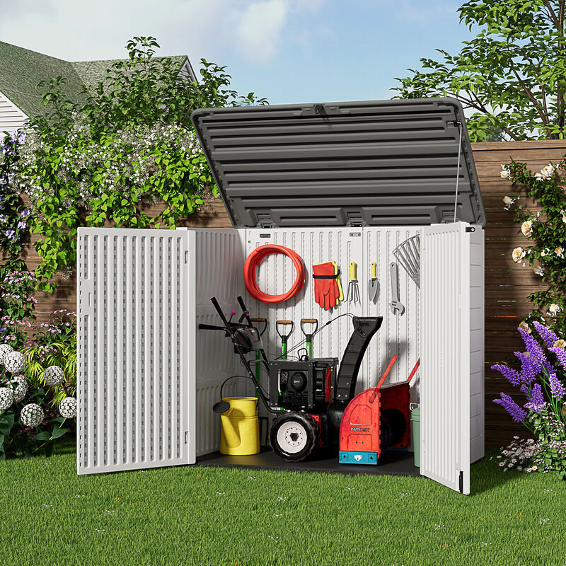 Mondawe 34.3"D x 53.2"W x 47.1"H Resin Outdoor Storage Shed with Reinforced Floor