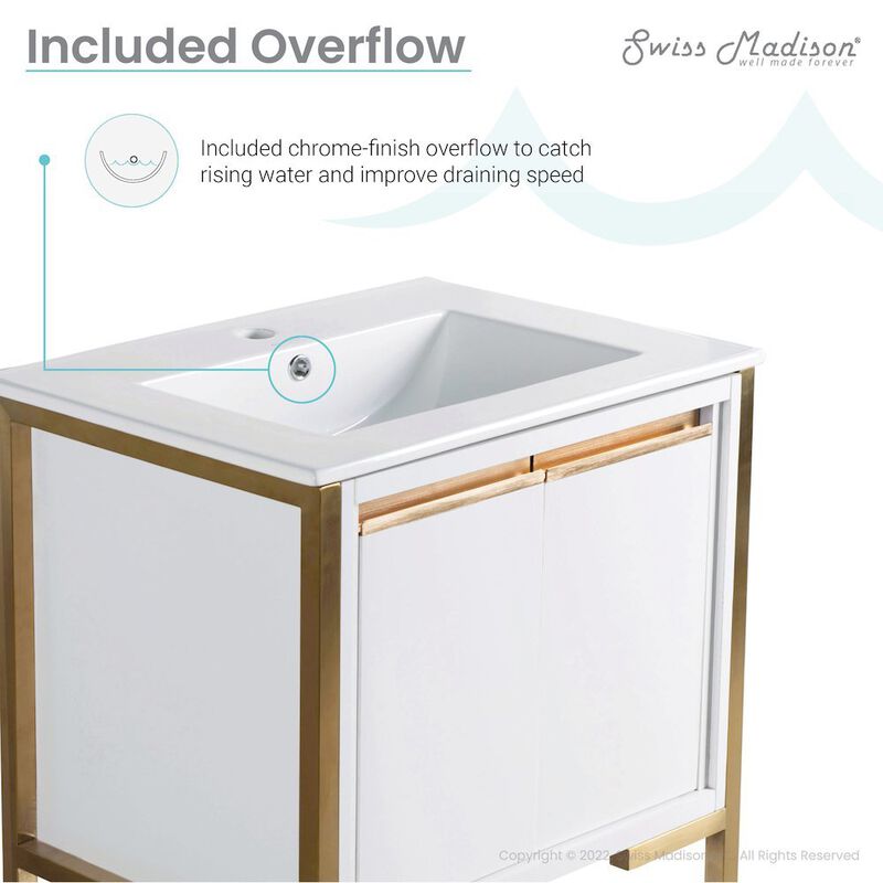 Marseille 24" Bathroom Vanity in White and Brushed Gold image number 4