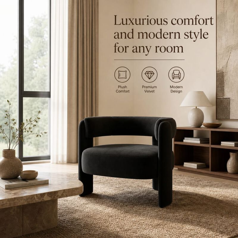 GOODSILO Mid-Century Modern Velvet Accent Chair Comfy Upholstered Single Sofa Armchair for Living Room, Bedroom, Office, and Reading image number 4