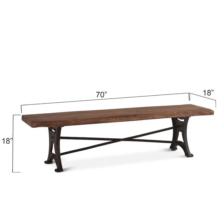 World Interiors Blayne 70" Bench in Acacia with Walnut Finish