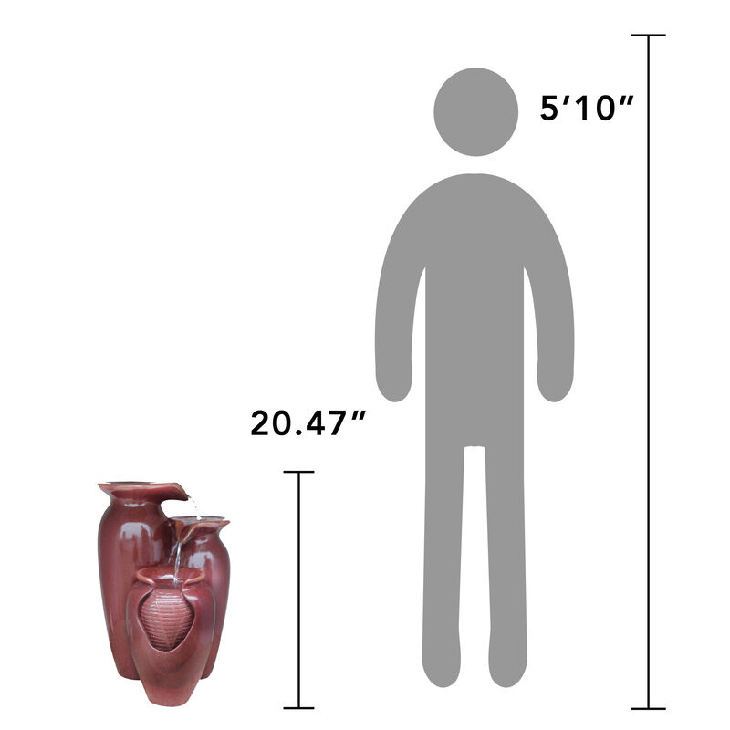 3-Tier Cascading Jars Outdoor Water Fountain, Red image number 2
