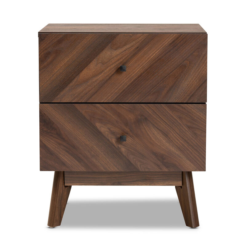 Baxton Studio Hartman Mid Century Modern Walnut Brown Finished Wood 2 Drawer Nightstand