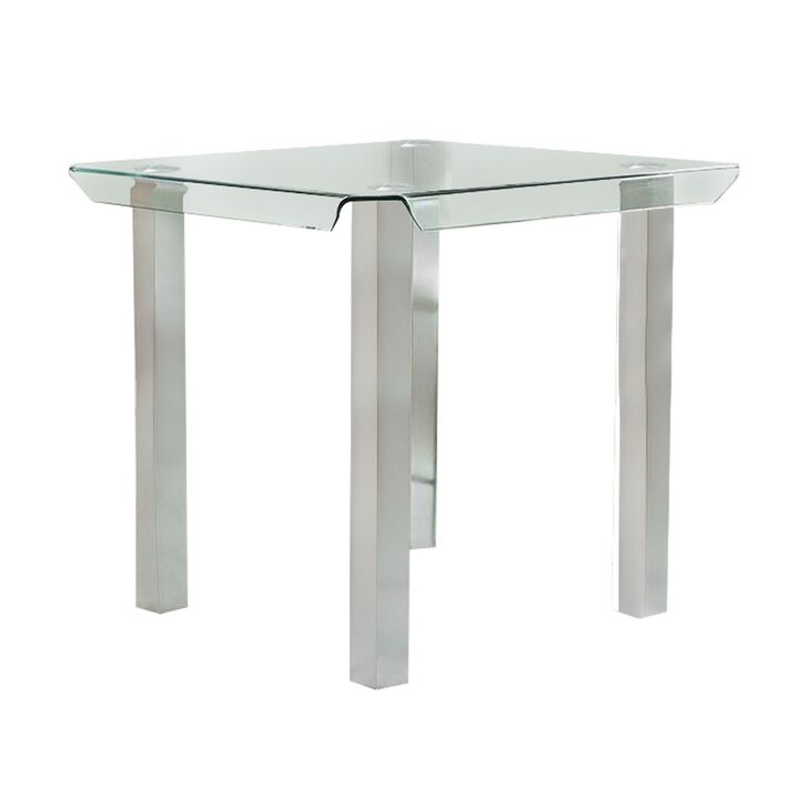 Jan 39 Inch Counter Height Glass Table, Square Top, Curved, Chrome Legs - Benzara