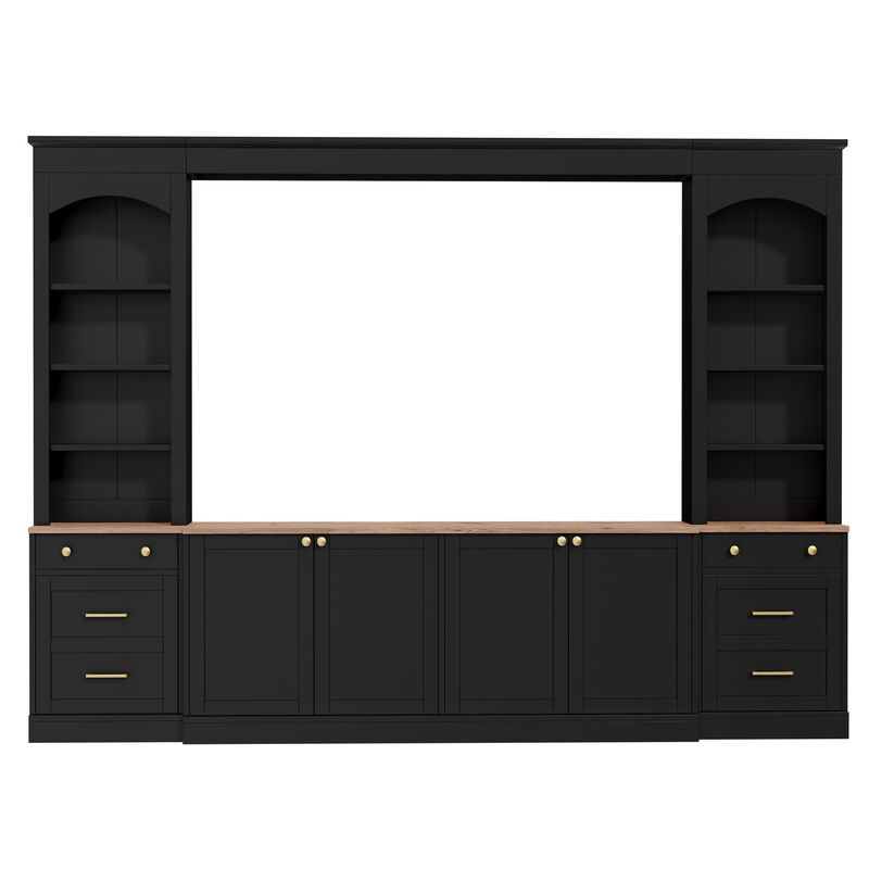 Whisen 106 Inch Farmhouse Entertainment Center with Drawers, Rustic TV Stand & Bookshelf Media Console for Living Room image number 0