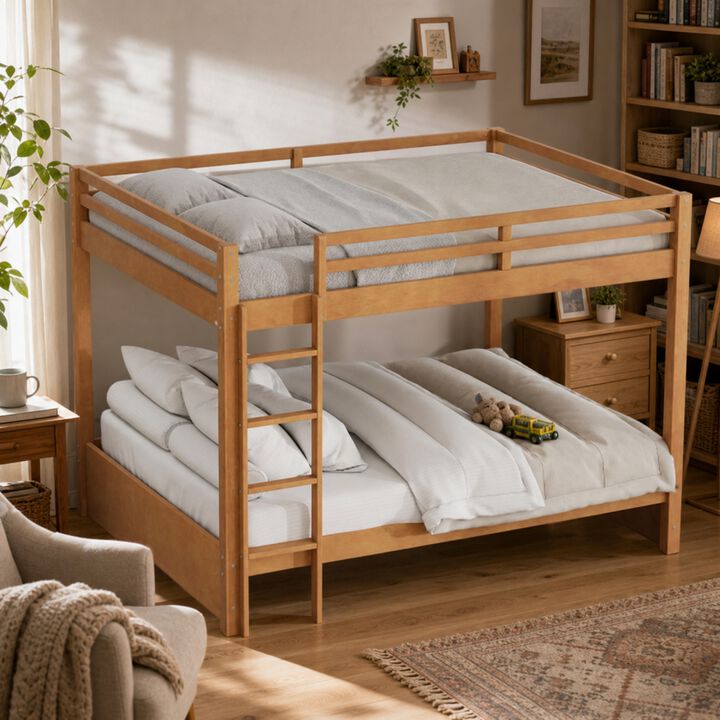 Whisen Queen Size Bunk Bed with Ladder, Solid Wood+MDF Space-Saving for Kids Bedroom