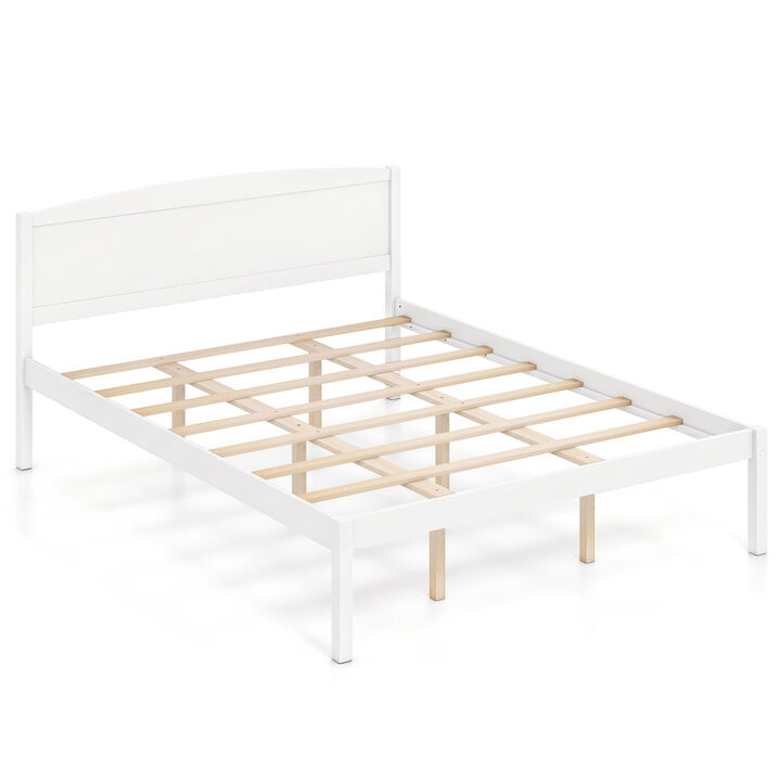 Wood Bed Frame with Curved Headboard and Platform Design for Bedroom