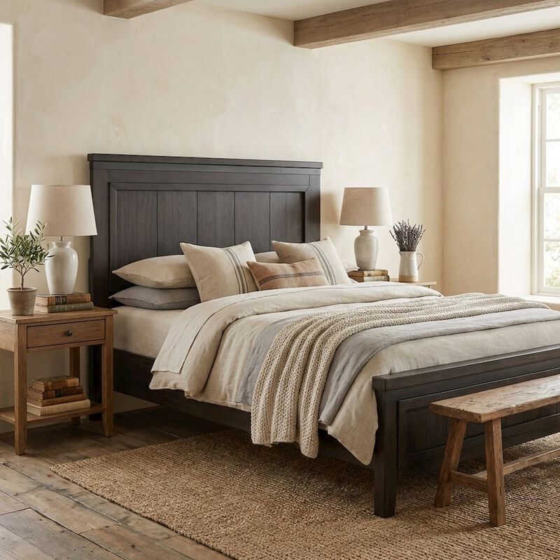 Rock Beaten Brown Headboard with Saw Cuts Rustic Solid and Manufactured Wood image number 1