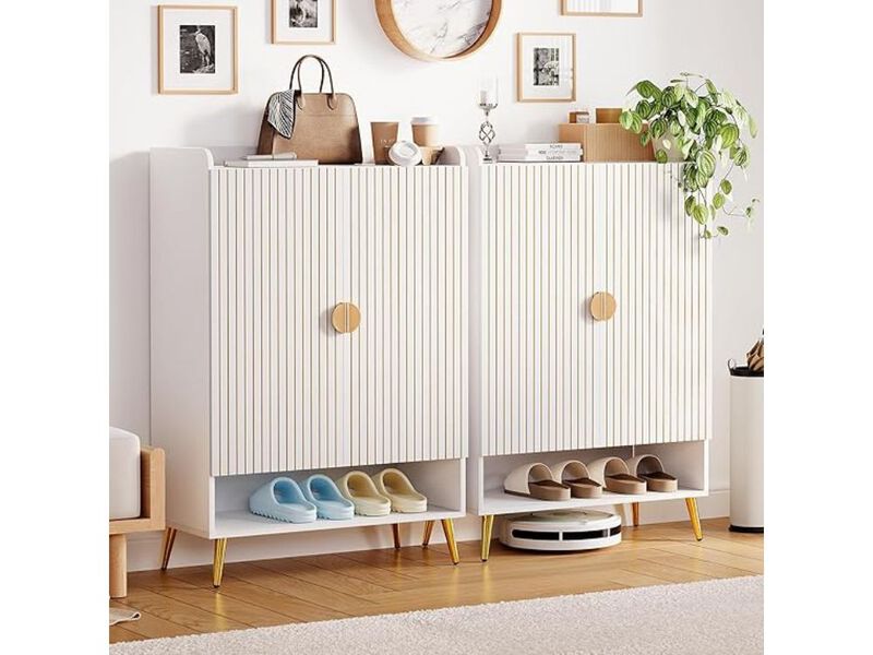 Entryway Wood Shoe Storage Cabinet 7 Tier Closet White 43 Inch image number 1