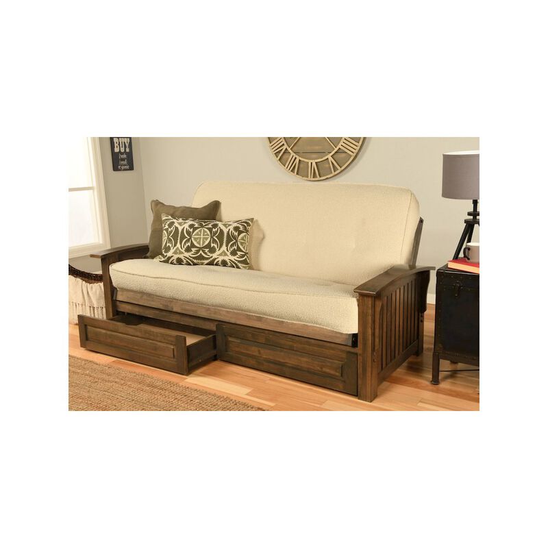 Washington Frame-Rustic Walnut Finish-Canton Cream Mattress-Storage Drawers