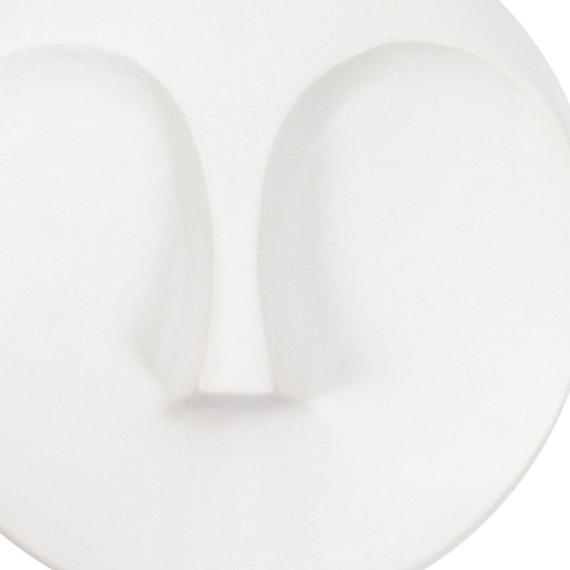 HomeRoots 10" White Ceramic Face Round Wall Decor image number 4