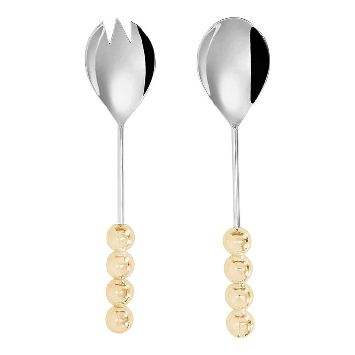 Stainless Steel Salad Server With Gold Balls