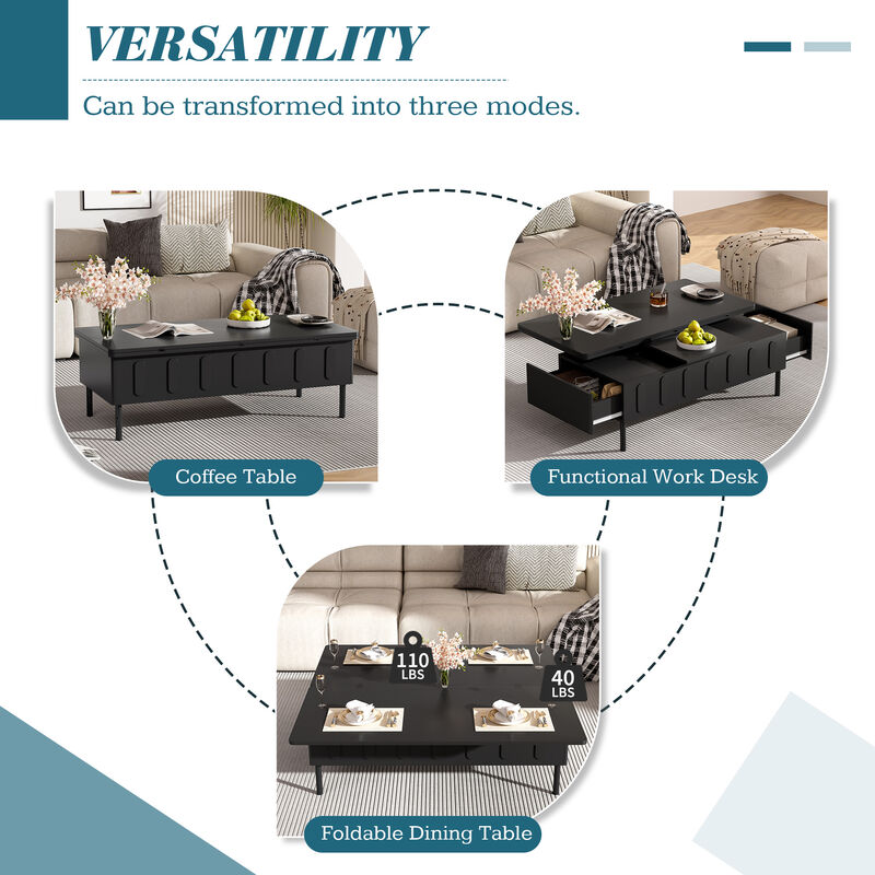 Merax Modern Lift-Top Coffee Table with 2 Drawers Foldable Top, Hidden Storage Compartment  Space-Saving for Living Room
