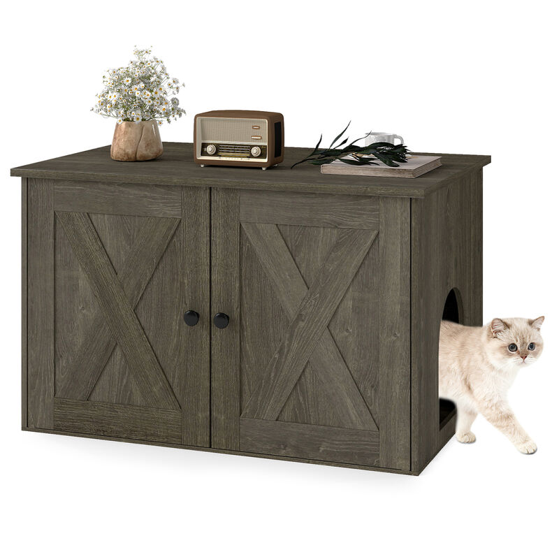 Hidden Cat Litter Box Furniture with Divider for Litter Box Enclosure-Oak image number 3