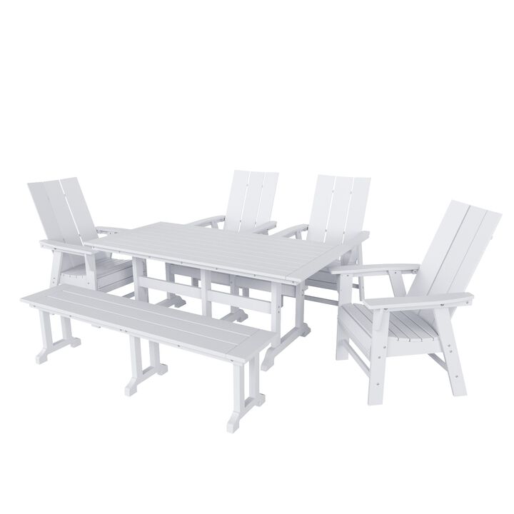 WestinTrends 6 Piece Outdoor Patio Dining Table and Armchair Dining Bench Set