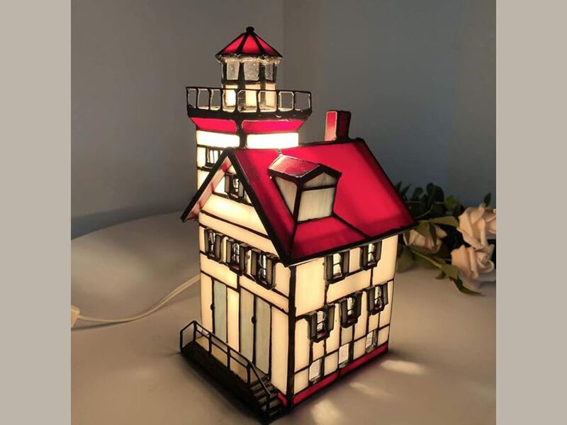 Tiffany Style Lighthouse Stained Glass Table Lamp Decorative Night Light image number 1