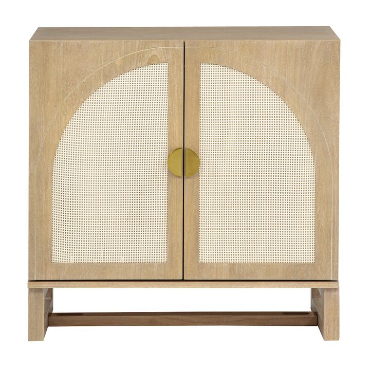 31" Wide 2-Door Accent Cabinet Natural Oak Wood Finish Boho Modern Sideboard