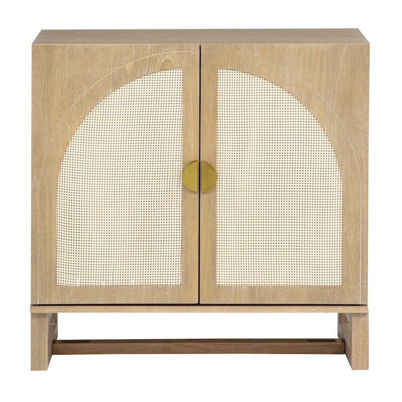 31" Wide 2-Door Accent Cabinet Natural Oak Wood Finish Boho Modern Sideboard image number 1