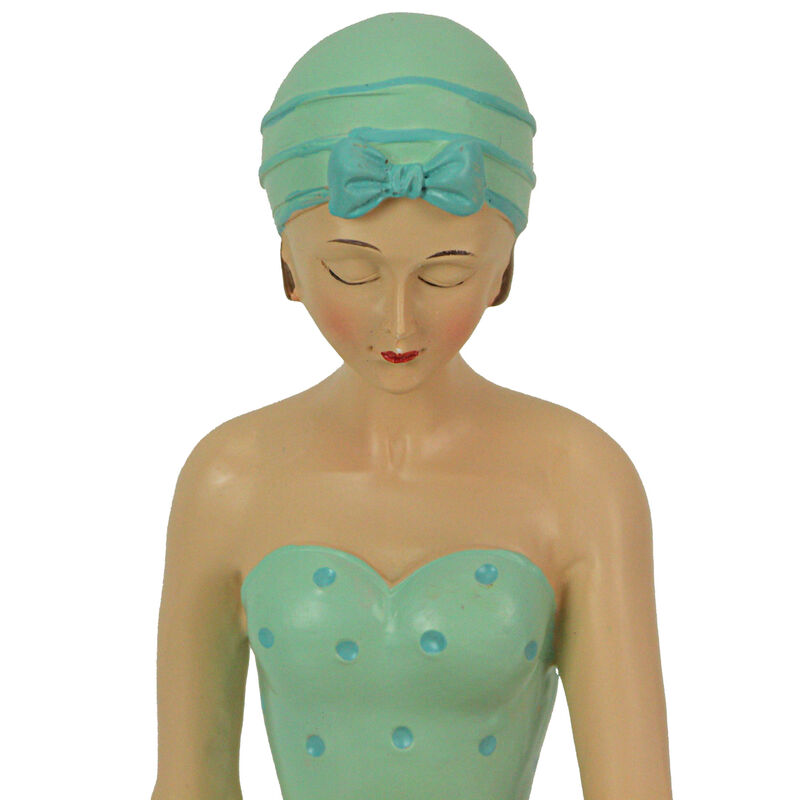 Vintage Bathing Beauty Beach Girl Teal and Blue Polka Dot Swimsuit Statue image number 3
