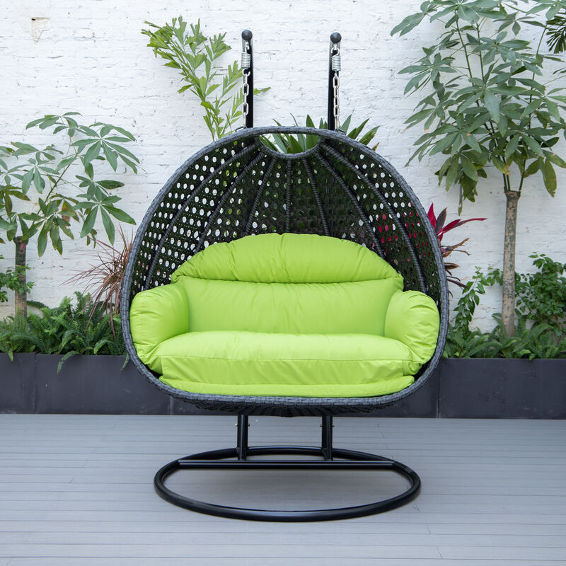 LeisureMod Mendoza Charcoal Modern Wicker Hanging 2 person Egg Swing Chair Removable Cushion image number 2