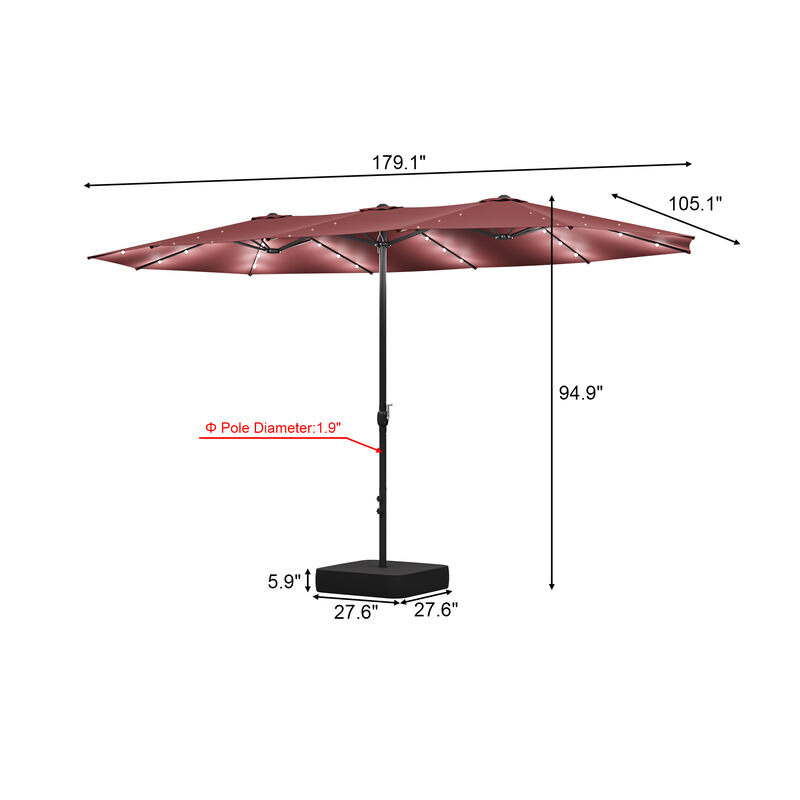 FUFU&GAGA 15-ft x 9-ft Wine Red Large Outdoor Cantilever Umbrella with Solar Panel, Lights & Base, Iron Frame Offset Sunshade image number 9